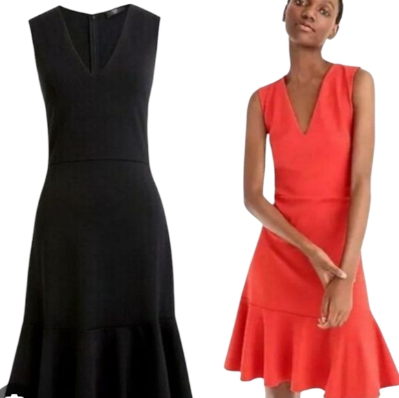 NWT J.CREW Black V Neck Stretch Ponte Sleeveless Ruffle Hem Sheath Dress 6 - Picture 2 of 10